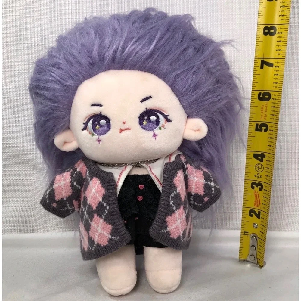 Celimon Plush Doll Lavender Hair Goth Argyle Cardigan Purple Eyes 8 inch